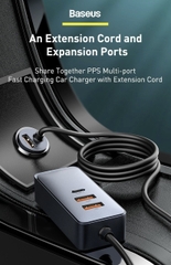 Tẩu sạc siêu nhanh 120W Baseus Share Together PPS multi-port Fast charging car charger with extension cord