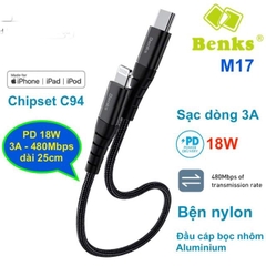Cáp sạc ngắn 25cm USB-C to Lightning chính hãng BENKS