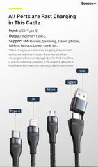 Cáp sạc nhanh 3 đầu Baseus Flash Series 3 in1 Plus (USB+ Type C to Micro+Lightning + Type C, 100W Quick Charge and Data Cable)