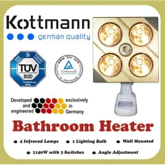 Đèn sưởi nhà tắm Kottmann 4 bóng vàng