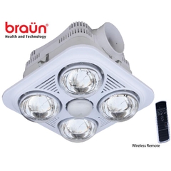 Đèn sưởi nhà tắm Braun 4 bóng âm trần có điều khiển từ xa