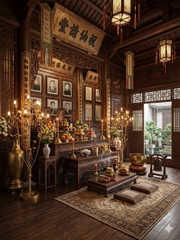 Đèn cây đứng phòng thờ phong thủy phú quý