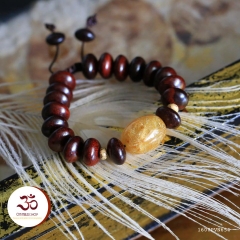 HAND MALA TỬ ĐÀN DẸP 12mm THẠCH ANH TÓC VÀNG VIP