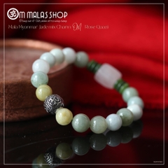 MALA CẨM THẠCH MYANMAR MIX CHARM OM, ROSE QUAZT