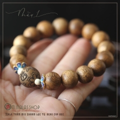 MALA TRẦM PHỐI CHARM TRẦM, BEAD CAP BẠC