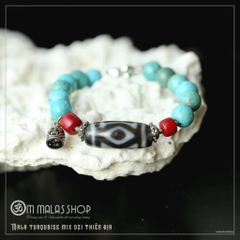 MALA TURQUOISE MIX DZI THIÊN ĐỊA KHÓA TRÁI TIM
