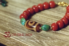 HAND MALA DZI 2 MẮT, RED CORAL