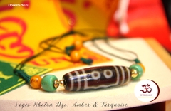 LONG MALA DZI 5 MẮT, AMBER, TURQUOISE