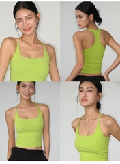 T43 -Áo croptop nữ hai dây có mút ngực MAKILANA – thiết kế ôm body, khoe lưng quyến rũ, thời trang hè 2025