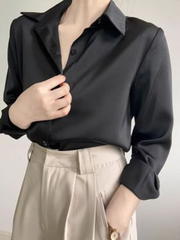Áo sơ mi nữ công sở cổ Đức chất liệu lụa satin cao cấp không nhăn nhàu, nhiều màu sắc, dễ phối đồ SM11