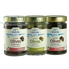 Trái Olive Kalamata hữu cơ Mani Organic Kalamata Olives (in Brine, Pitted) 280g