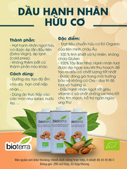 Dầu hạnh nhân Extra Virgin ép lạnh hữu cơ Bioterra 250ml Organic Extra Virgin Almond Oil