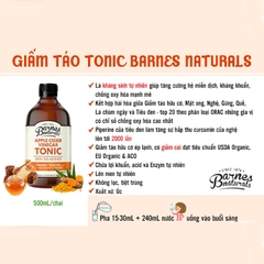 Giấm táo hữu cơ Barnes Naturals mật ong Tonic (có giấm cái) 500mL Organic Apple Cider Vinegar (with mother) & Turmeric Booster