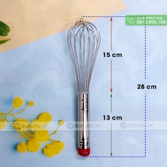 Phới lồng đánh trứng inox cán đỏ 28cm