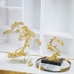 SET 2 TƯỢNG QUARTZ GOLDEN PINE TREE
