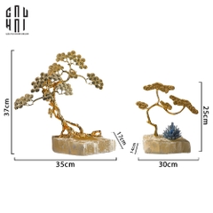 SET 2 TƯỢNG QUARTZ GOLDEN PINE TREE