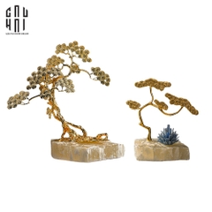 SET 2 TƯỢNG QUARTZ GOLDEN PINE TREE