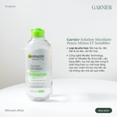 Tẩy Trang Garnier Solution Micellaire Peaux Mixtes ET Sensibles (Xanh Lá)