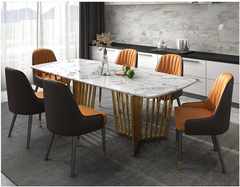 Bộ bàn ăn 6 ghế mặt đá chân inox mạ vàng cao cấp - BA 40