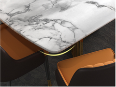 Bộ bàn ăn 6 ghế mặt đá chân inox mạ vàng cao cấp - BA 40