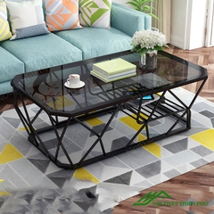 Bàn trà mặt kính chân sắt hiện đại - BT 04