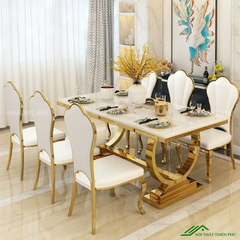 Bộ bàn ăn hình chữ nhật chân inox mạ vàng - BA 89