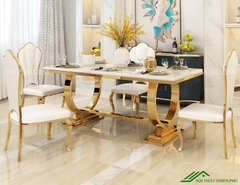 Bộ bàn ăn hình chữ nhật chân inox mạ vàng - BA 89