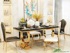 Bộ bàn ăn hình chữ nhật chân inox mạ vàng - BA 89