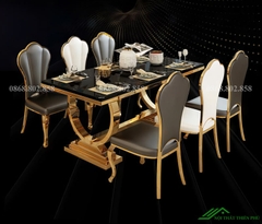 Bộ bàn ăn hình chữ nhật chân inox mạ vàng - BA 89