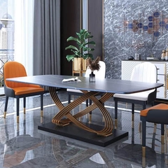 Bộ Bàn Ăn Mặt Đá Chân Inox Mạ Vàng Độc Đáo - BA 77