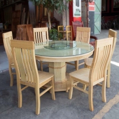 Bộ Bàn Ăn Tròn 6 Ghế Gỗ Tự Nhiên - BA 48