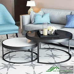 Bàn trà đôi tròn mặt đá, mặt kính chân sắt đẹp - BT 17