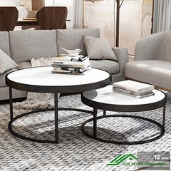 Bàn trà đôi tròn mặt đá, mặt kính chân sắt đẹp - BT 17