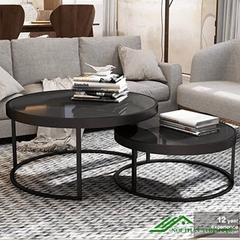 Bàn trà đôi tròn mặt đá, mặt kính chân sắt đẹp - BT 17