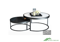 Bàn trà đôi tròn mặt đá, mặt kính chân sắt đẹp - BT 17