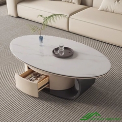 Bàn trà hình elip mặt đá tinh tế - BT 80