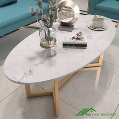 Bàn trà sofa mặt đá vân mây đẹp oval - BT 56