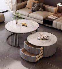 Bàn tròn sofa đôi mặt đá phòng khách - BT 91