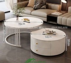 Bàn tròn sofa đôi mặt đá phòng khách - BT 91