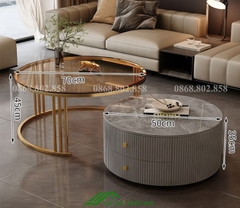Bàn tròn sofa đôi mặt đá phòng khách - BT 91