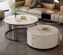Bàn tròn sofa đôi mặt đá phòng khách - BT 91