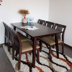 Bộ bàn ăn bingo 6 ghế nâu gỗ nhập khẩu - BA 48