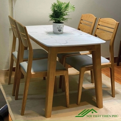 Bộ bàn ăn 4 ghế gỗ sồi mặt đá sang trọng - BA 39