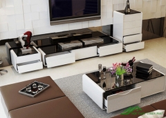 Bàn trà mặt kính sofa hộp 2 ngăn kéo - BT 11