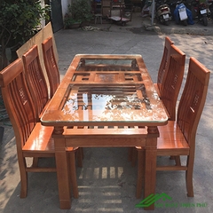 Bàn ăn 6 ghế gỗ sồi nga màu cánh gián - BA 04