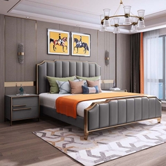 Giường Ngủ Bọc Đệm Mạ Viền Vàng Hiện Đại - BD 13