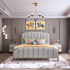 Giường Ngủ Bọc Đệm Mạ Viền Vàng Hiện Đại - BD 13