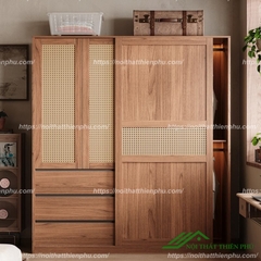 Tủ áo cửa lùa điểm cánh mây nổi bật - QA 96