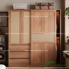 Tủ áo cửa lùa điểm cánh mây nổi bật - QA 96