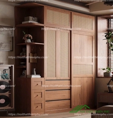 Tủ áo cửa lùa điểm cánh mây nổi bật - QA 96